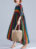 Summer Rainbow Stripes Vacation Long Dress for Women