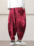 Men's Chinese Dragon Printed Ankle-tied Ice Silk Lantern Pants