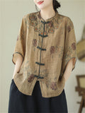 Female Chinese Style Rosewood Flower Pattern Vintage Shirt