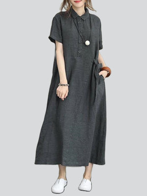 Loose Short Sleeve Women's Temperament Casual Pocket Dresses