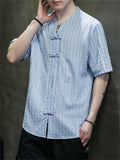 Men's V-neck Solid Jacquard Cotton Linen T-shirts