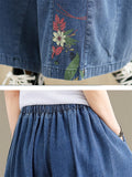 Summer Daisy Print Patchwork Design Blue Jeans for Women