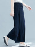 Ladies Solid Color Temperament Wide Leg Pleated Pants