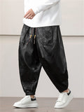 Men's Chinese Dragon Printed Ankle-tied Ice Silk Lantern Pants