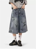 Women's Street Hip Hop Graffiti Wide Leg Cropped Jeans