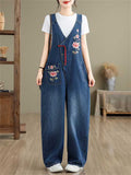 Beautiful Chinese Style Peony Embroideried Female V Neck Jumpsuit