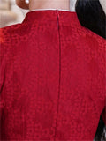 Chinese Style Wine Red Knee Length Jacquard Qipao