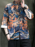 Men's Tang Suit Crane Print Half Sleeve Shirt