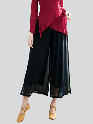 Flowy Mesh Side Split Wide Leg Pants for Women