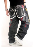 Golden Snake Letter Embroidery Hip Hop Jeans for Men