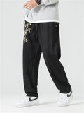 Men's Retro Gold Bamboo Leaf Embroidery Faux Suede Trousers