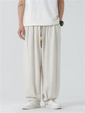 Solid Color Braided Drawstring Straight-Leg Pants for Men