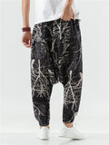 Men's Ethnic Style Abstract Plaid Print Hakama Pants