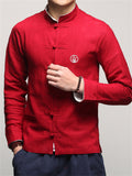 Male Circle Chinese Character Embroidered Stand-up Collar Shirts