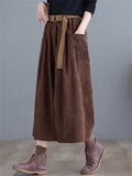 Simple Elastic Waist Corduroy Cropped Pants for Women