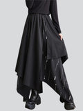 Punk Style Print Patchwork Irregular Hem Black Skirt