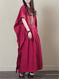 Ethnic Style Retro Wine Red Dress for Lady