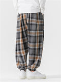 Loose Drawstring Waist Plaid Jogger Pants for Male