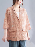 Women's Elegant Floral Lace Hollow Out Lapel Blazer