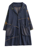 Female Vintage Washed Loose Mid Length Denim Coat