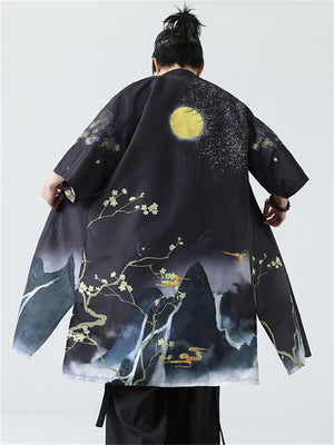 Vintage Night Moon Print Cardigan Hanfu Shirt