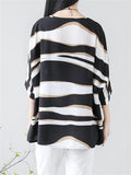 Women's Irregular Stripe Round Neck Oversized Shirt