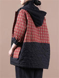 Leisure Plaid Patchwork Hooded Padded Coats for Ladies