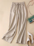 Women's High-rise Solid Color Cozy Relaxed Linen Pants