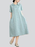 Elegant Lapel Short Sleeve Jacquard Dress for Women