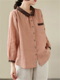 Ladies Embroidered Collar Loose Fit Casual Shirt