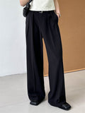 Pleated Simple Loose Fit Straight-Leg Suit Trousers for Ladies