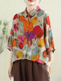 Summer Women's Colorful Multi Dot Printed Lapel Shirt