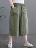 Summer Leisure Solid Color Wide Leg Cropped Pants for Women