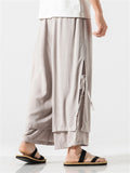 Men's Zen Style Side Slit Lace Up Layered Linen Pants