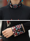 Ethnic High Neck Flower Embroidery Black Shirt for Women