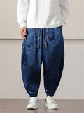 Men's Chinese Dragon Printed Ankle-tied Ice Silk Lantern Pants