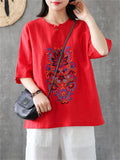 Ethnic Style Embroidered Women's Half Sleeve Shirts