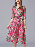 Women's Floral Embroidered Mid-length Lace Dress