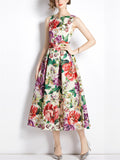 Female Vibrant Floral Print A-Line Sleeveless Dress