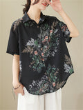 Floral Print Loose-fitting Lapel Shirts for Ladies