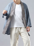 Zen Plain Cotton Linen One Button Autumn Shirt for Men