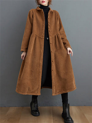 Women's Stylish Corduroy Long Coat for Winter