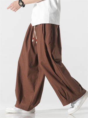 Men's Spring Casual Solid Color Drawstring Straight-Leg Pants