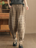 Women's Autumn Retro Plaid Loose Corduroy Long Pants