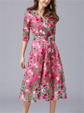 Women's Floral Embroidered Mid-length Lace Dress