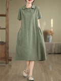 Elegant Lapel Short Sleeve Jacquard Dress for Women