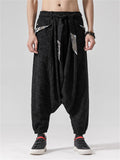 Chinese Style Men's Patchwork Harem Pants with Decorative Belt