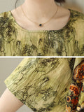 Women's Crew Neck Loose Pullover Floral Print Shirt