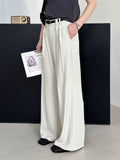 Pleated Simple Loose Fit Straight-Leg Suit Trousers for Ladies