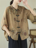 Female Chinese Style Rosewood Flower Pattern Vintage Shirt